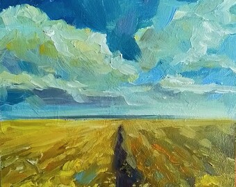 Ukranian  Landscape Painting Original Art Sky  Fields Artwork Clouds  Landscape Wall Art  Ukrainian Artist