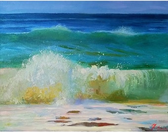 Ocean Beach Painting Original Art Seascape Artwork Florida  oil Painting Wave Wall Art Ukranian Artist