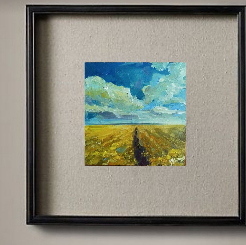 Ukranian Landscape Painting Original Art Sky Fields Artwork Clouds Landscape Wall Art Ukrainian Artist 画像 2