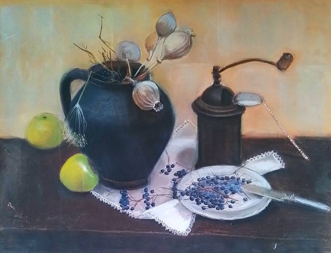 Kitchen Still Life Painting Original Art Still Life Pastel Artwork