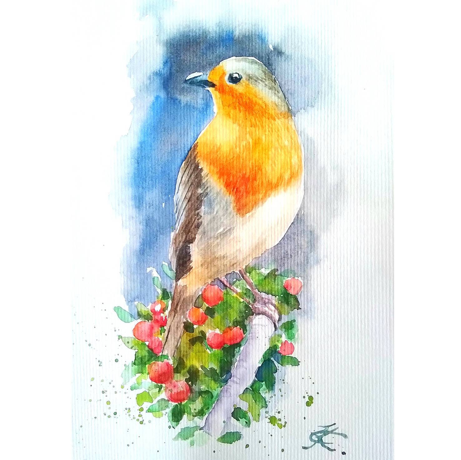 Robin Bird Watercolor Original Art Robin Artwork Robin - Etsy
