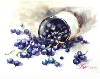 Berries  Painting Black Currant Watercolor Painting Original Painting Berries Botanical illustrations Aсeo Watercolor