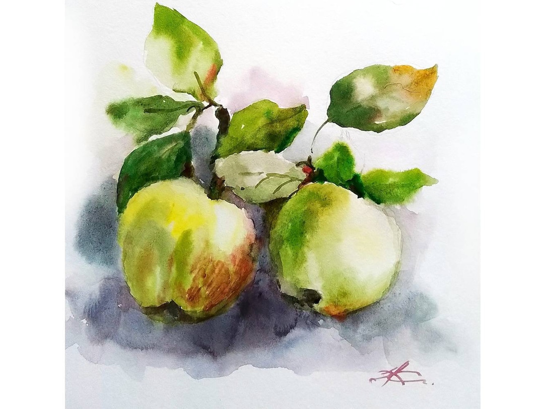 Apple Watercolor Original Art Apple and Bee Artwork Fruit Watercolor ...