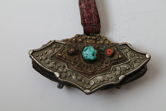 Antique Tibetan Purse, Leather Belt Pouch, Old Coi