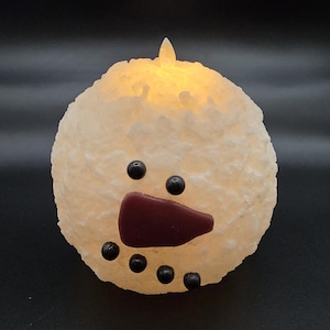 Round, Snowman, Moving Flame, LED Candle 6x5.5in, timer candles, flameless, battery operated