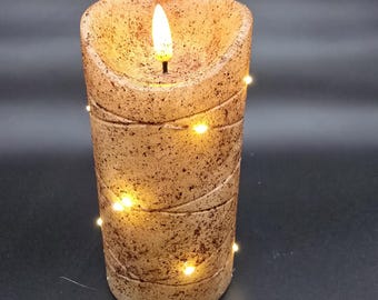 Burnt Ivory LED Pillar Candle with Timer, Flicker Flame, 6-Inch