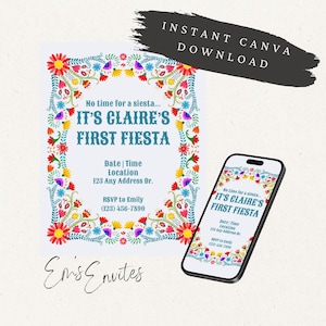First Fiesta Birthday Party Invitations with Thank You template