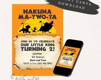 Invitaciones de cumpleaños del Rey León, fiesta de segundo cumpleaños, Hakuna Matata, con notas de agradecimiento