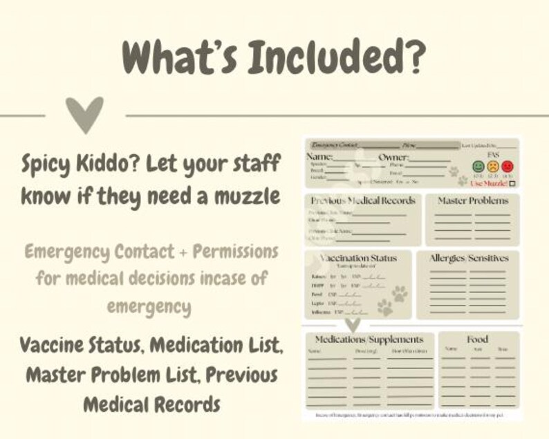 Pet Information Sheet for Vet Visits, Printable Health Planner Template ...