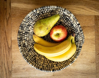 African Fruit Bowl | Black and White Bowl | Handcrafted Fruit Basket | Ugandan Hand Woven Basket | Ethical African Basket | Woven Baskets