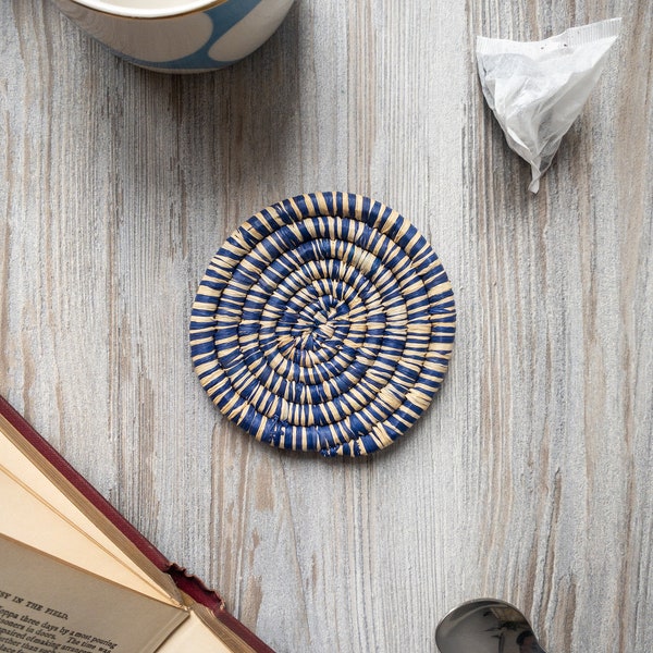Set of 4 Coasters | Blue and White Coasters Set | Handmade Coasters | Set of Coasters | Drinks Coaster | Ethical Gifts | African Home Decor