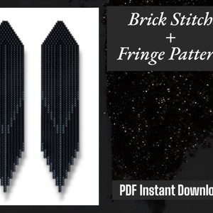 Black Tie Shimmer Brick Stitch and Fringe Earring PDF Pattern, Seed Bead Chandelier Digitan Download, Miyuki Delica