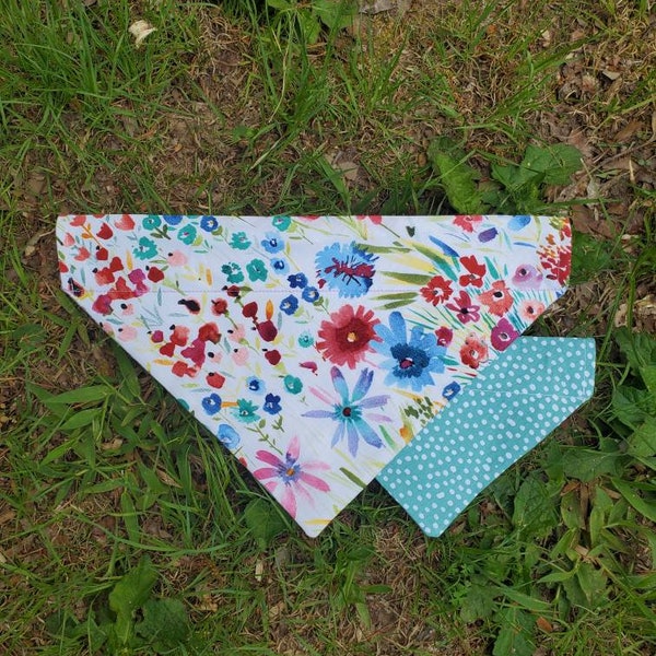 Wildflower and Teal Customizable Around the Collar Dog Bandana Over the Collar Dog Bandana