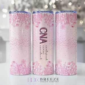 CNA Tumbler Wrap Nurse Tumbler Wrap Pink Wildflower Heart Nurse Tumbler Png Certified Nurse Assistant 20oz Tumbler DIGITAL DOWNLOAD