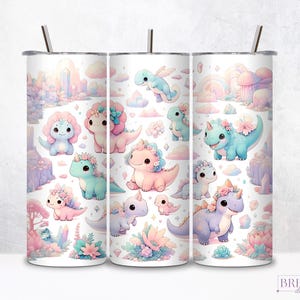 Dinosaur Girl Tumbler Wrap, Dinosaur 20 oz Skinny Tumbler Sublimation Design, Funny Pink Watercolor Cute Animal Digital PNG Straight tumbler