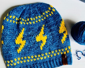 Lightning Bolt Knit Hat Pattern: Beginner Colorwork Beanie (PDF Pattern)