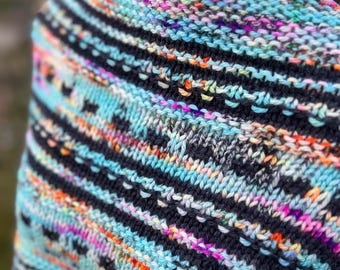 Hand Knit Merino Wool Shawl: Blue Multicolor Wrap