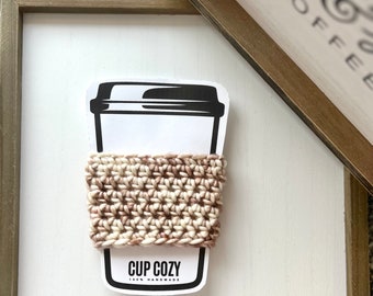 Handmade Merino Wool Crochet Coffee Cozy - Natural Brown