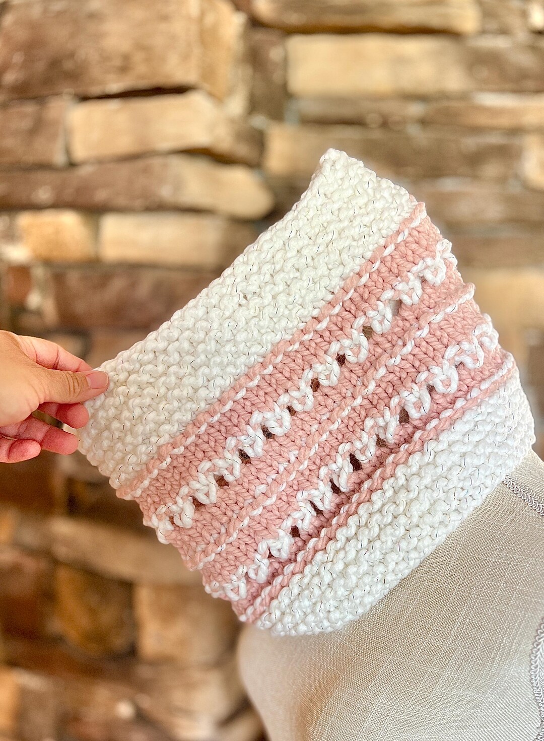 Colossal Wool Handmade Chunky Merino Wool Cowl: Pink and White Sparkle Knit ...