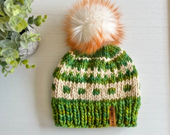 Merino Wool Knit Pom Pom Hat: Chunky Winter Beanie