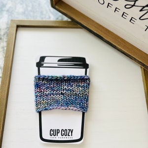 Blue Knit Coffee Sleeve: Handmade Merino Wool Cup Cozy