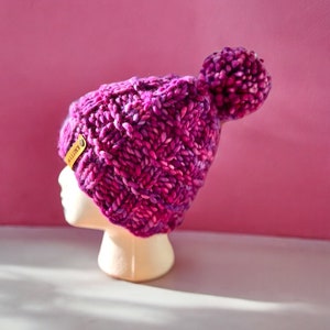 Purple Knit Hat for Women | Chunky Merino Wool Beanie for Her | 100% Wool Hat | Fall and Winter Hat | Gift for Her | Handmade Hat