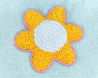 Handmade Crocheted Flower Pillow: 70s Retro Decor