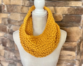 Handmade Chunky Knit Cowl: Wool Blend Neckwarmer, Yellow Gold Modern Style
