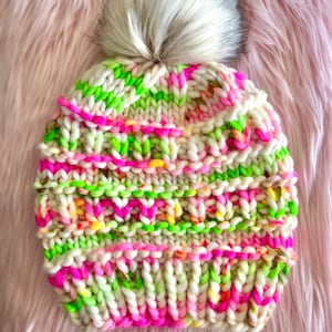 Chunky Merino Wool Knit Beanie: Pink Boho Chic Hat