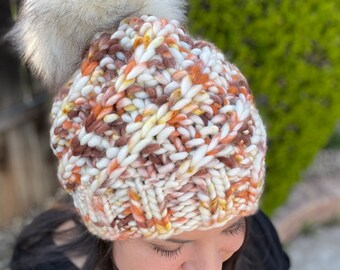 Boho Chunky Knit Merino Wool Beanie: 70s Retro Style