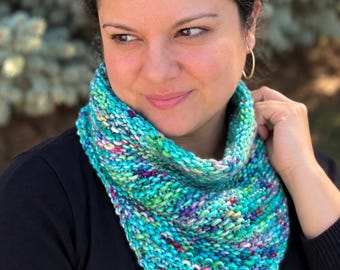 Merino Wool Knit Cowl: Chunky Blue Bandana Neckwarmer
