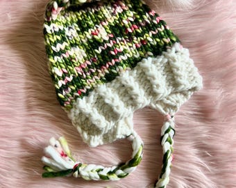 Handmade Knit Santa Hat: Merino Wool Bonnet with Braids