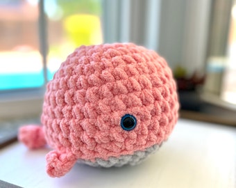 Pink Crochet Whale Plushie: Acrylic Stuffed Animal Toy