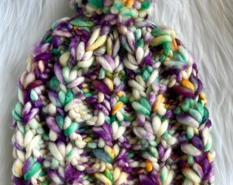 Handmade Chunky Knit Merino Wool Beanie: Boho Winter Hat