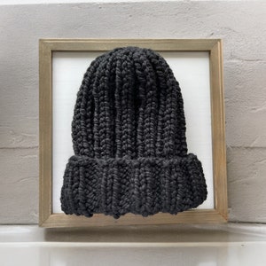 Hand Knit Black Wool Blend Beanie: Chunky Slouchy Winter Hat