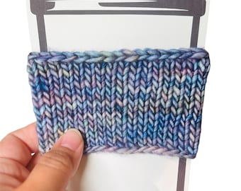 Blue Knit Coffee Sleeve: Handmade Merino Wool Cup Cozy