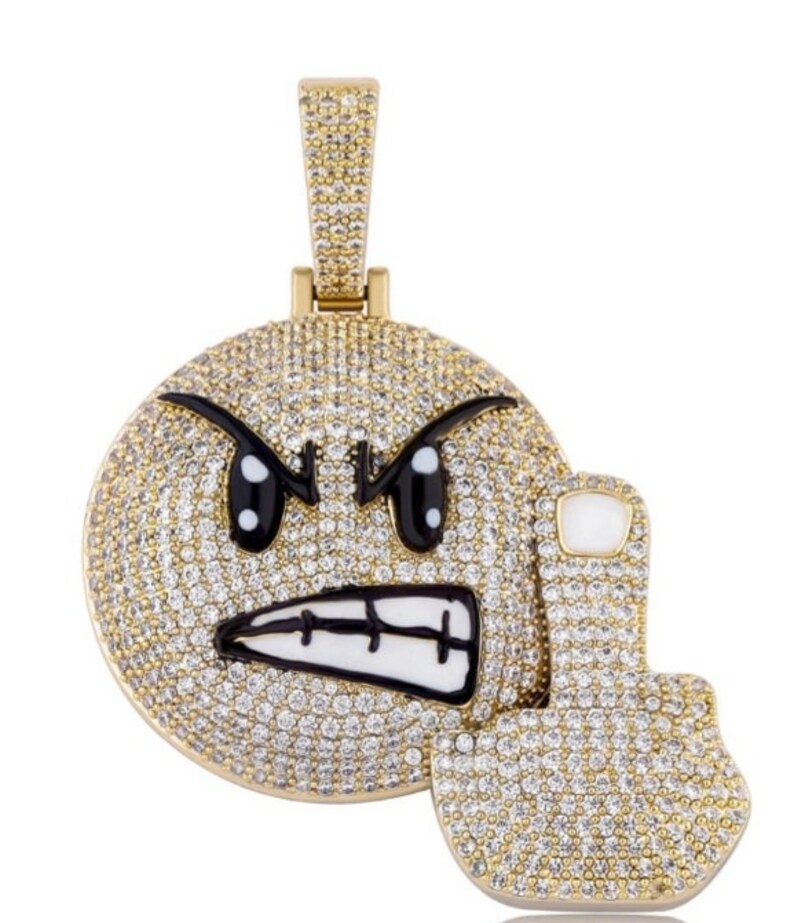 Iced Out Angry Emoji Necklace Men's Jewelry Women's Etsy