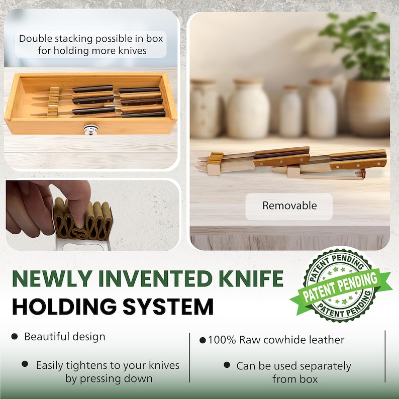 Secure Knife Box Kid Safe - in Drawer Bamboo Lockable Knife Box With Beautiful Leather ...