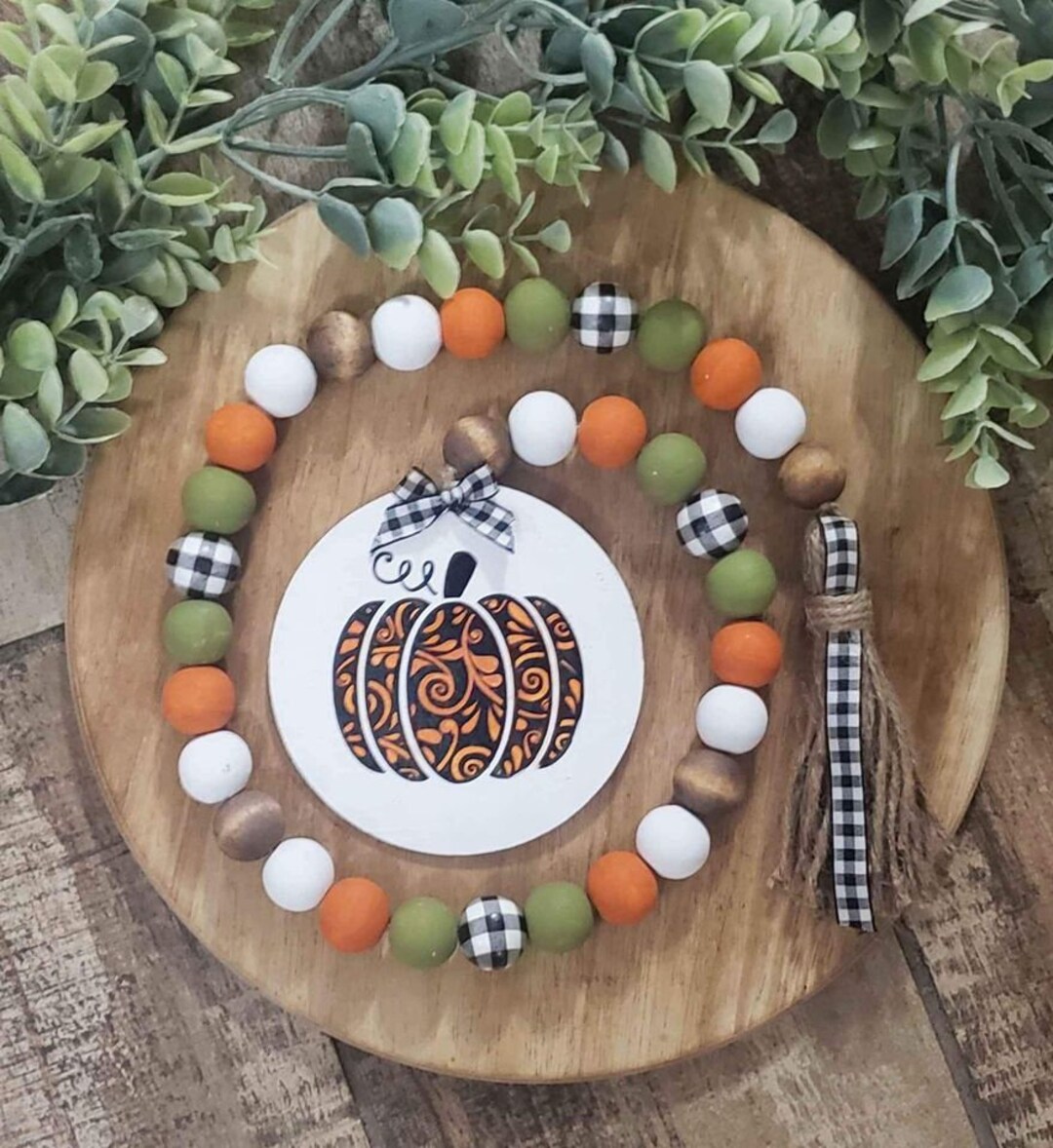 Fall Wood Bead Garland Fall Tiered Tray Decor Fall Bead Etsy