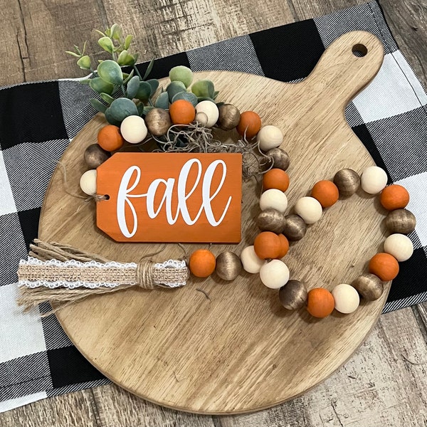 Fall Wood Bead Garland, Fall Tiered Tray Decor, Fall Bead Garland, Bead Garland, Wooden Bead Garland, Farmhouse Beads, Tiered Tray Decor