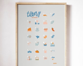 Texas Alphabet Poster | Digital Download | Minimal Wall Art | Nursery Wall Art | Office Wall Art | Blue Bell | Y'all | Longhorns