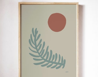 Sun And Sprig | Minimal Abstract Wall Art | Digital Download | Printable Art |  Minimal Nature Art | Living Room Wall Art | Boho Art |