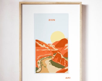 Zion National Park Utah | Digital Download | Wall Decor | Modern Minimal Nature Art | Sandstone Cliffs | United States Historical Landmark