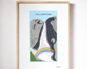 Yellowstone National Park California  | Lower Falls of Yellowstone | Digital Download | Wall Decor | Modern Minimal Nature Art | Rainbow |