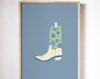 Tropical Cowboy Boot Print | Digital Download | Minimal Wall Art | Office Wall Art | Texas Art | Monstera Leaves | Agave
