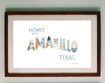 Howdy From Amarillo Texas | Digital Download | Wall Decor | Amarillo Local Art