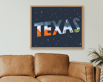 Texas Sky Print | Digital Download | Wall Decor | Dining Room Art | Texas Night Sky | Texas Landscape Art