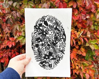 Forest Floor Linocut Hand-Carved Block Print Wall Art