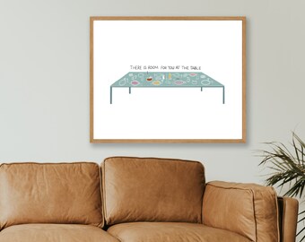 Community Table Art Print | There is Room for You | Digital Download | Wall Decor | Dining Room Art |