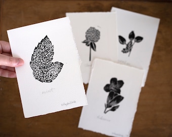 Tea Time Block Prints Hand-Carved Linocut Prints | Print Set